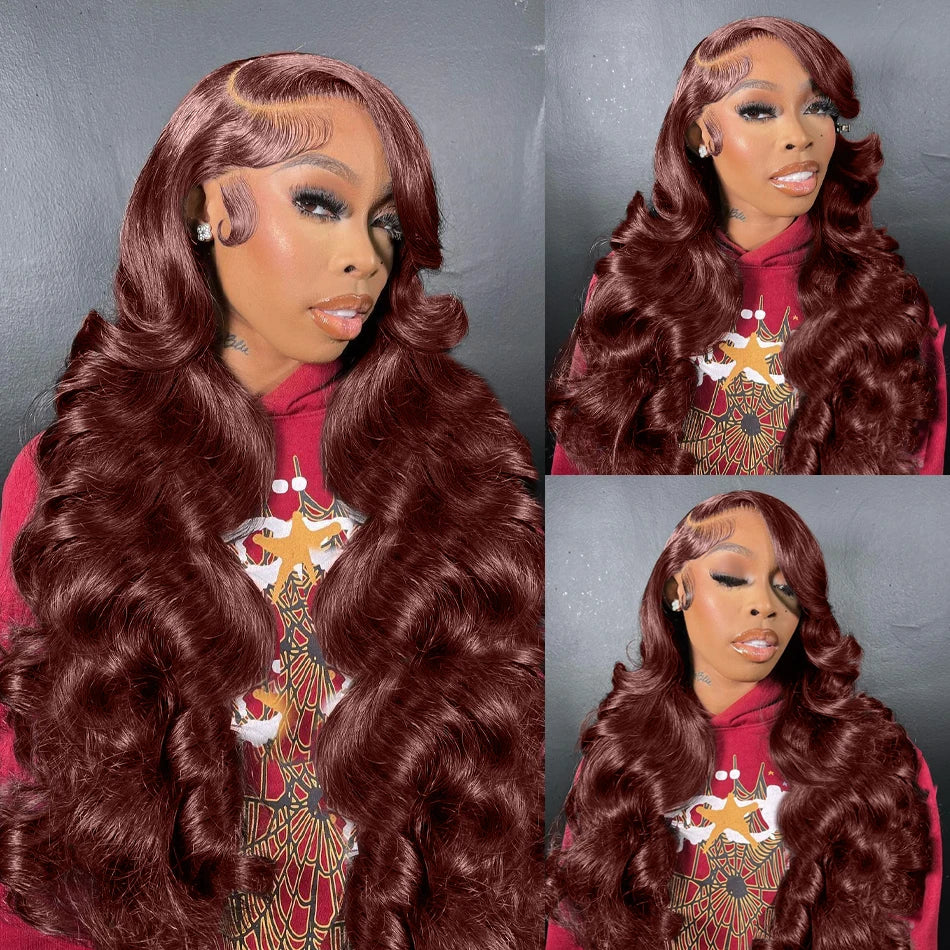 Density Reddish Brown Body Wave Front Wigs