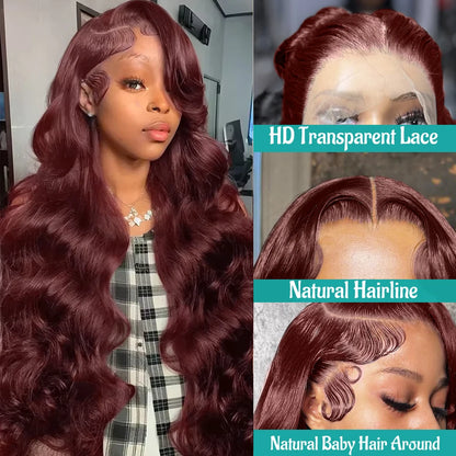 Density Reddish Brown Body Wave Front Wigs