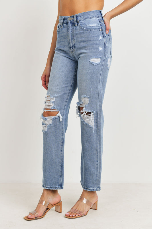 High Waisted Distressed Loose Fit Jeans