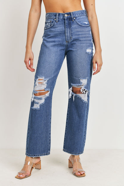 High Waisted Distressed Loose Fit Jeans