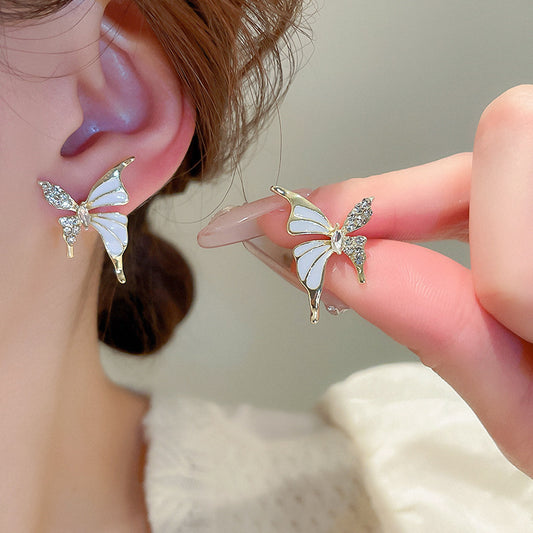 Golden Drop Oil Diamond Butterfly Earring