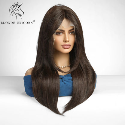 13x6 Lace Front Brown Straight Synthetic Hair