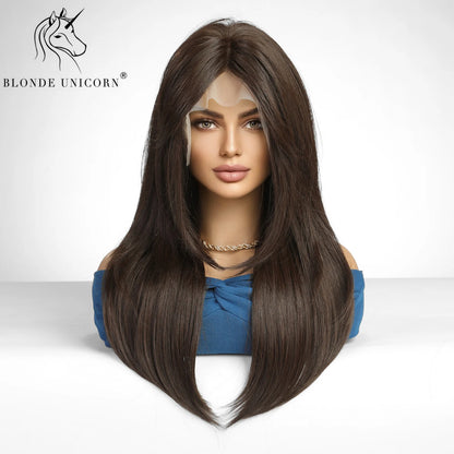 13x6 Lace Front Brown Straight Synthetic Hair