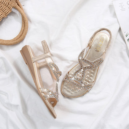 Rhinestone Sandals Bohemia Wedge