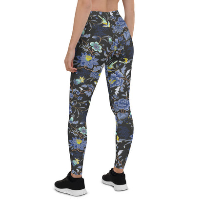 Oriental Floral Leggings on Dark Gray