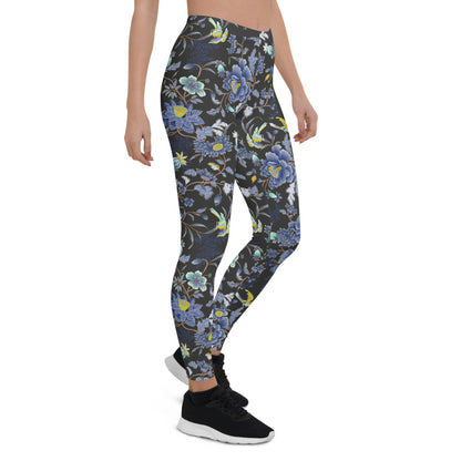 Oriental Floral Leggings on Dark Gray