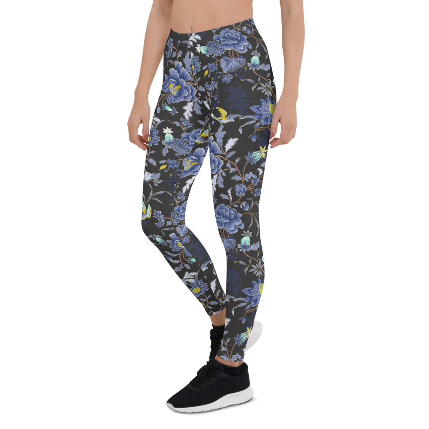 Oriental Floral Leggings on Dark Gray