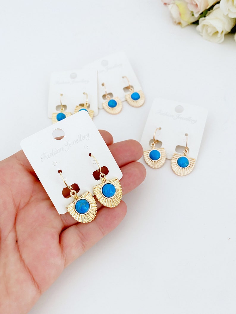 Turquoise Earrings Gold, Boho Earrings for Women