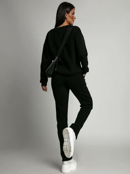 Women Sweatshirt And Loose Pants Black Fi762